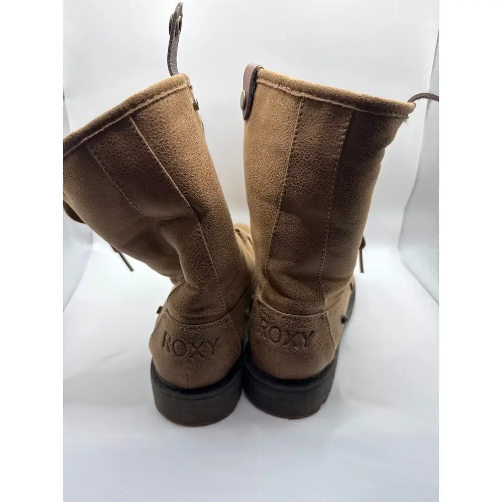 Roxy Bruna Women’s 6.5 Tan Faux Fur Lace-Up Lug Sole Combat Boots